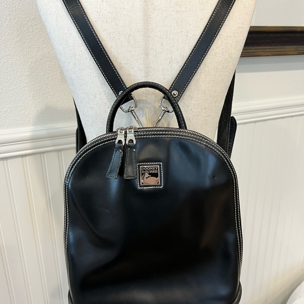 Dooney & Bourke Vintage Black Leather Pod Backpack & Pouch